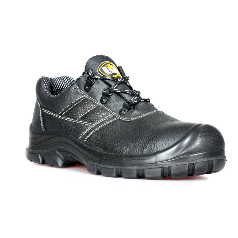 Economic Basic Embossed Leather Steel Toe Steel Plate Safety Boots for Construction Site with PU Double Density Sole