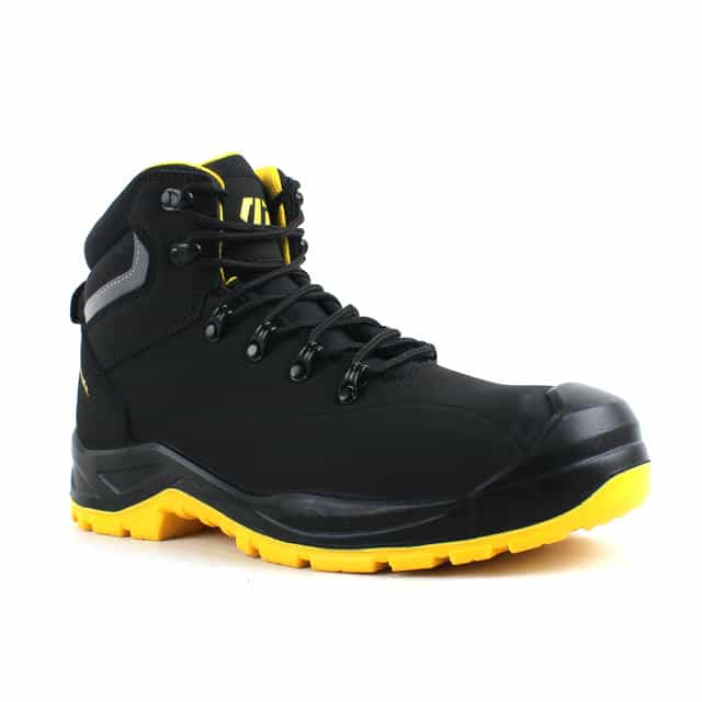 Anti-puncture safety shoes for road workers with high-visibility strips
