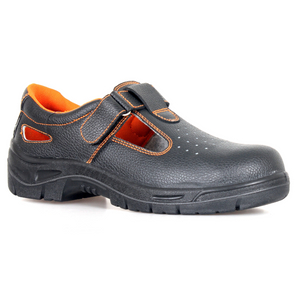 Custom Summer Labour Safety Sandals Breathable Anti-smash Black Safety Slippers Embossed Leather Steel Toe Safety Shoes