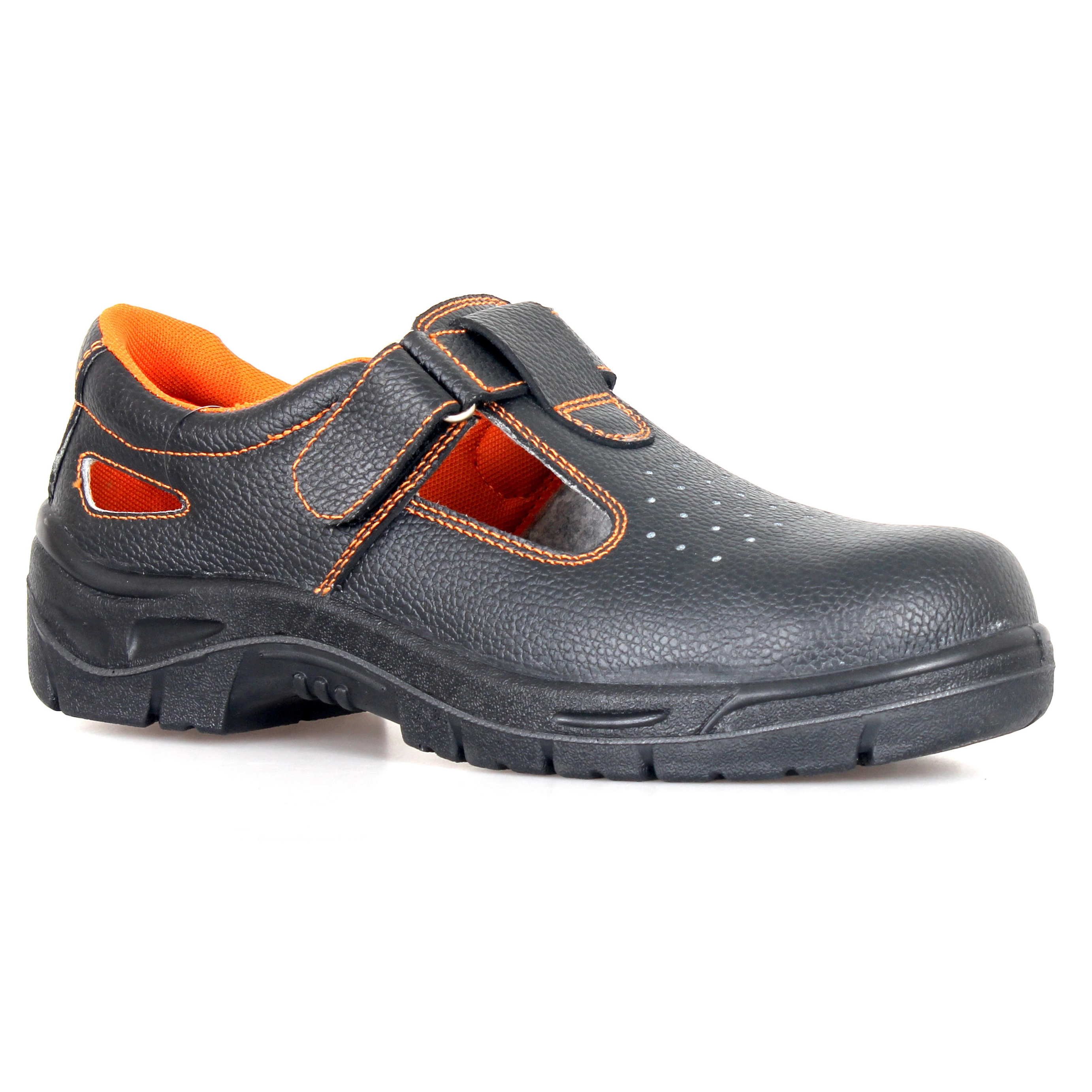 Custom Summer Labour Safety Sandals Breathable Anti-smash Black Safety Slippers Embossed Leather Steel Toe Safety Shoes