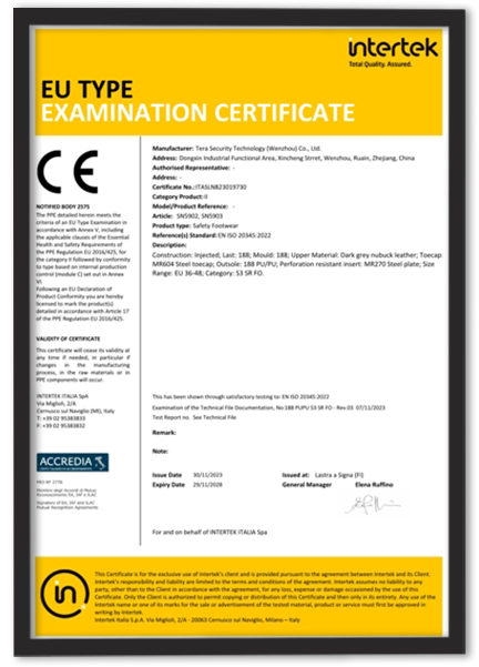 INTERTEK Certificate